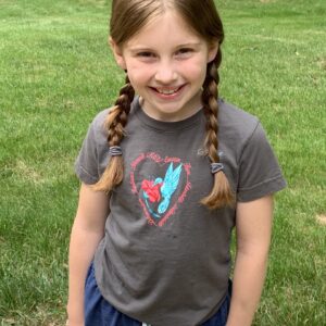 Sophia in her Hummingbird T-shirt