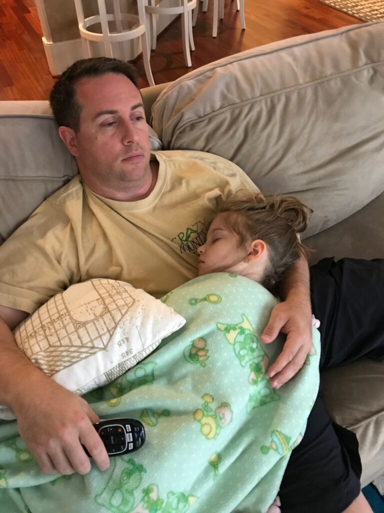 Sofia sleeping with her dad, Mark Gould