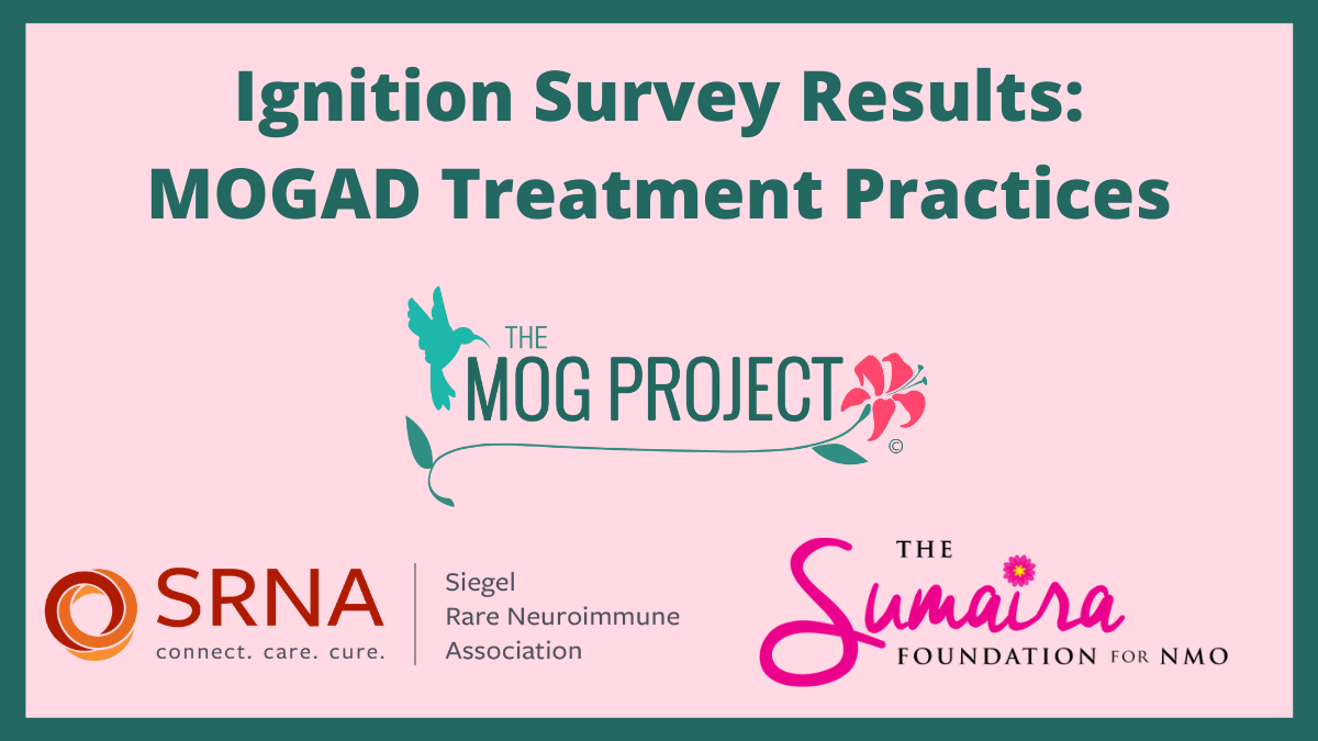 Ignition Survey Results MOGAD Treatments Practice. The MOG Project Logo, The SRNA Logo and The Sumaira Foundation Logo