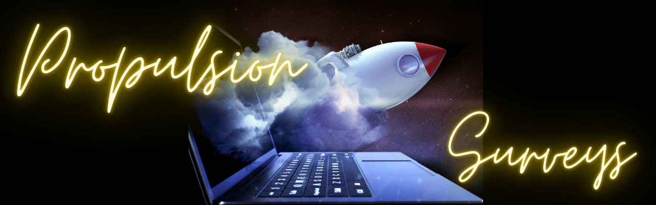 Propulsion Survey: Image of a rocket flying out of an open laptop.