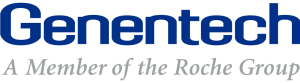 Genentech. A member of the Roche Group. Logo in dark blue.